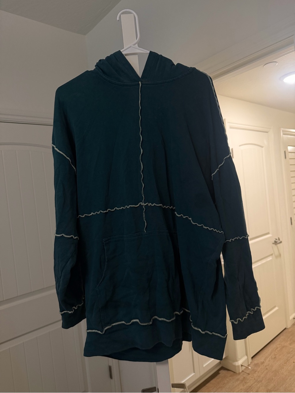 wild fable Teal Hooded Zip-Up Sweater with Contrast Stitching